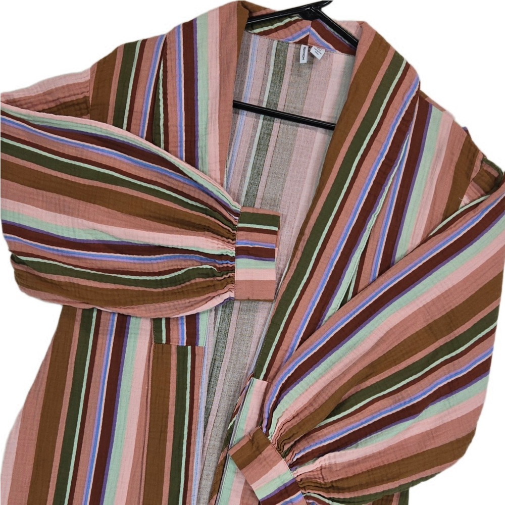 Nordstrom Womens S Striped Cotton Gauze Balloon Sleeve Beach Cover Up Boho Pink